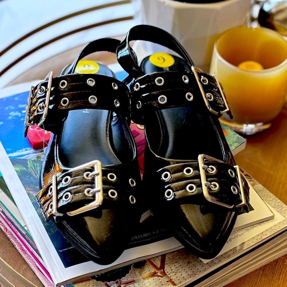 Madden Girl Black Buckle Flats